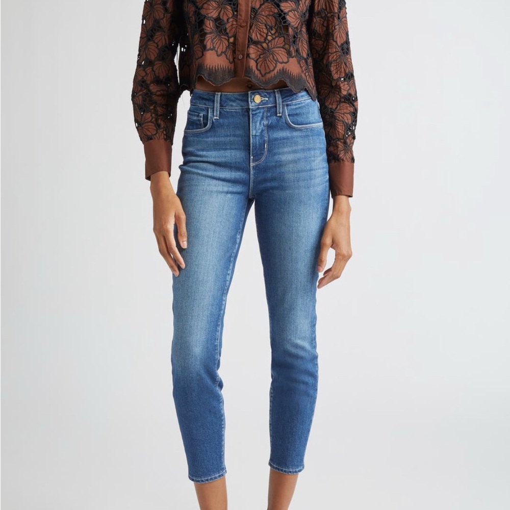 L'AGENCE Mid-Rise Cropped Skinny Jeans in Blue Wash